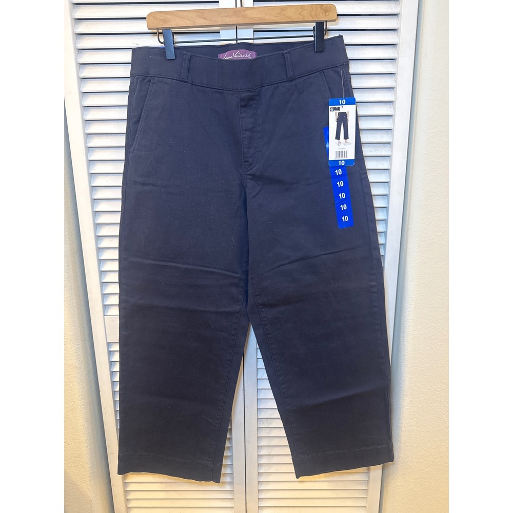 Gloria Vanderbilt Womens Navy Blue Pull On Wide Leg Crop Pants Mid Rise 1797444